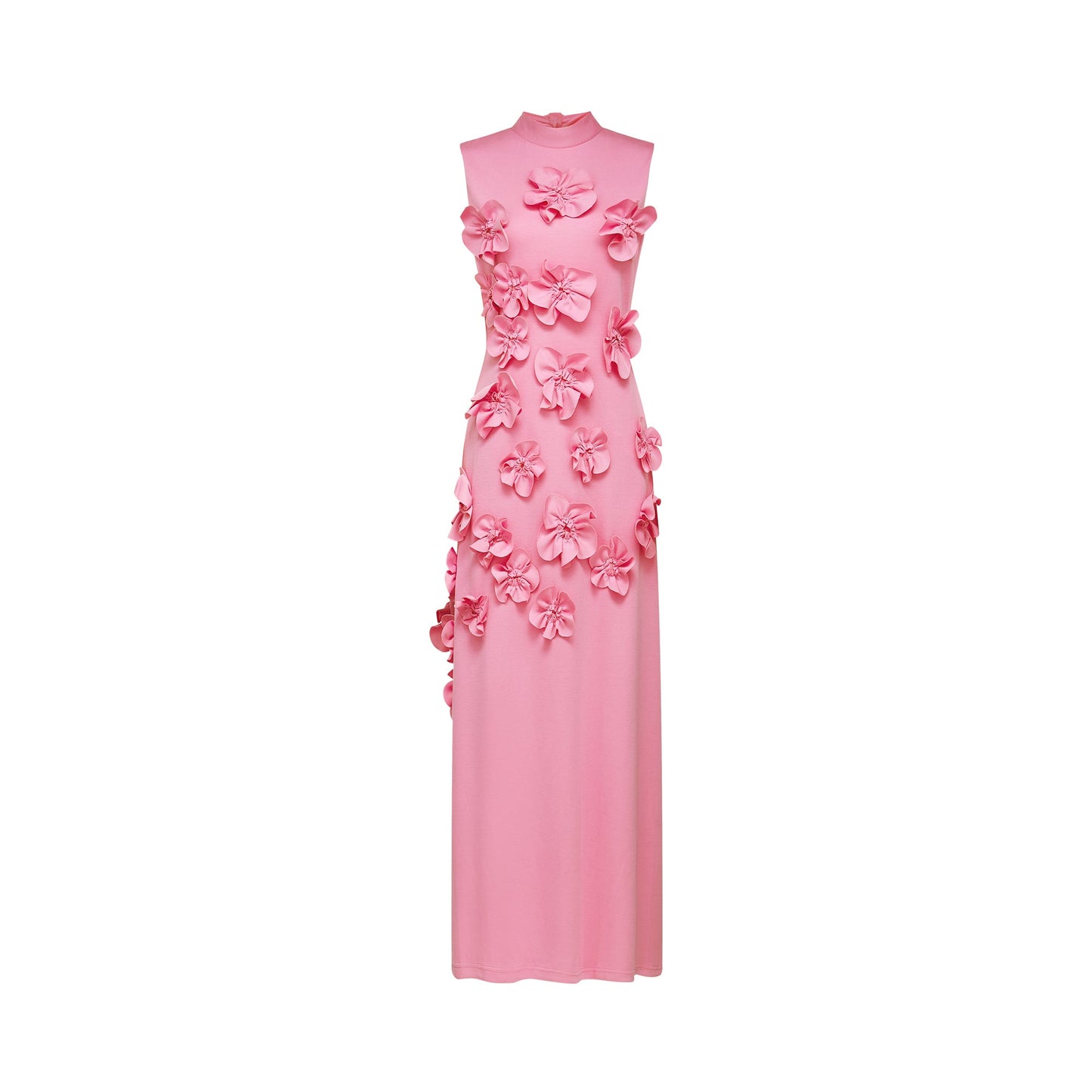 Print Magali Pink Sleeveless Maxi Dress with Faux Flower & Bow-Tie Embellishment