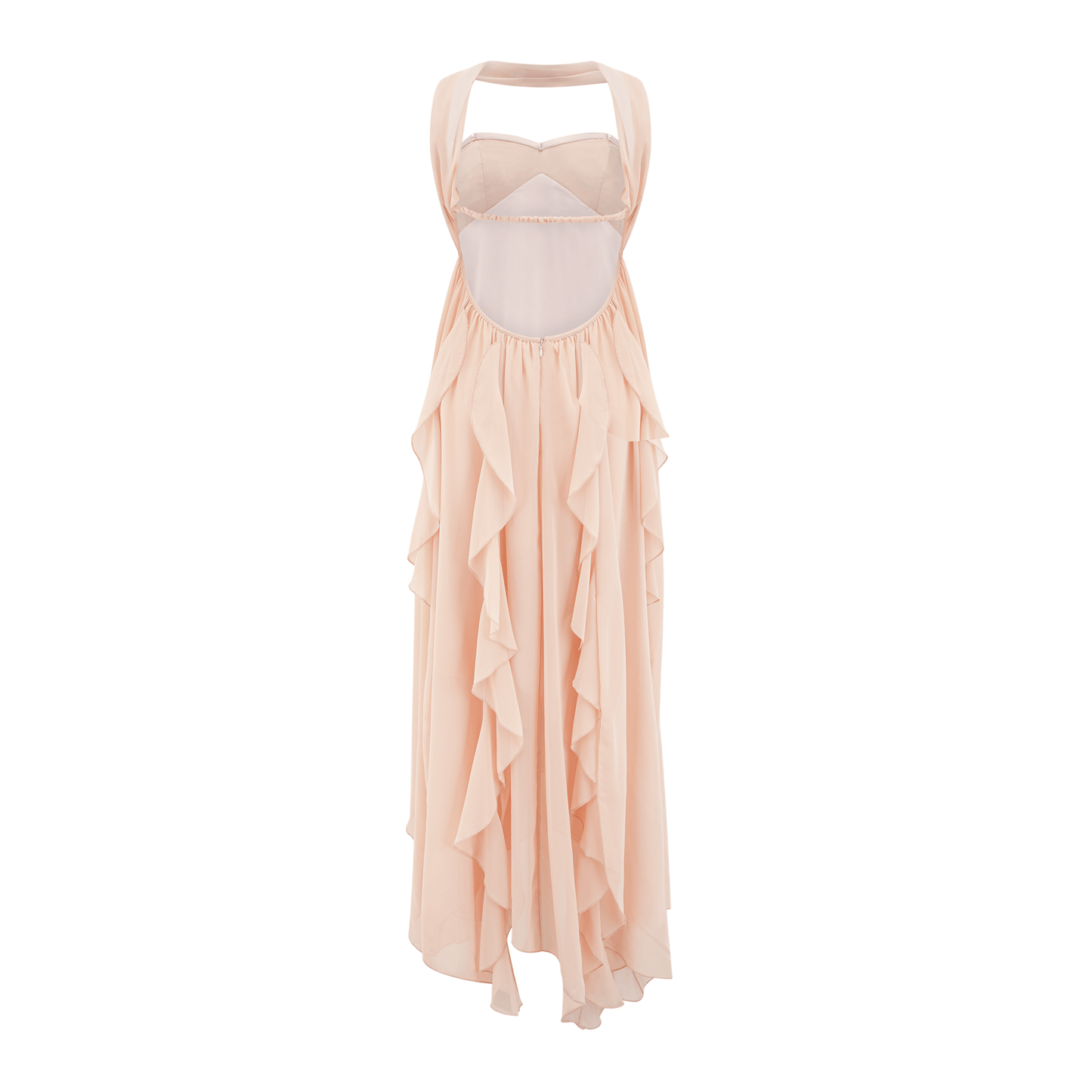 Print Mariah Pink Chiffon Ruffle Halterneck Maxi Dress