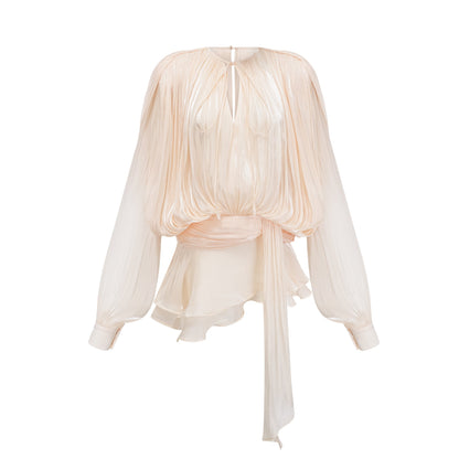 Print Eugénie Neutral Fully Pleated Ruffled Mini Dress
