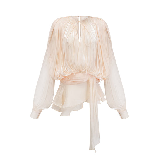Print Eugénie Neutral Fully Pleated Ruffled Mini Dress