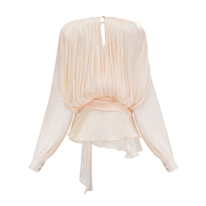 Print Eugénie Neutral Fully Pleated Ruffled Mini Dress