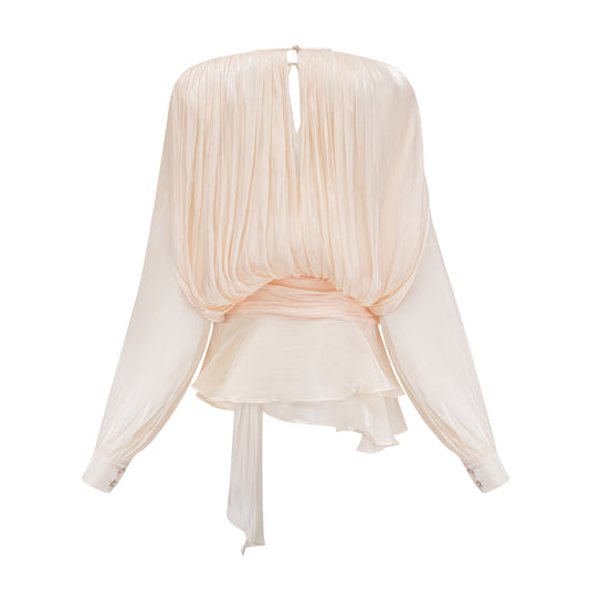 Print Eugénie Neutral Fully Pleated Ruffled Mini Dress
